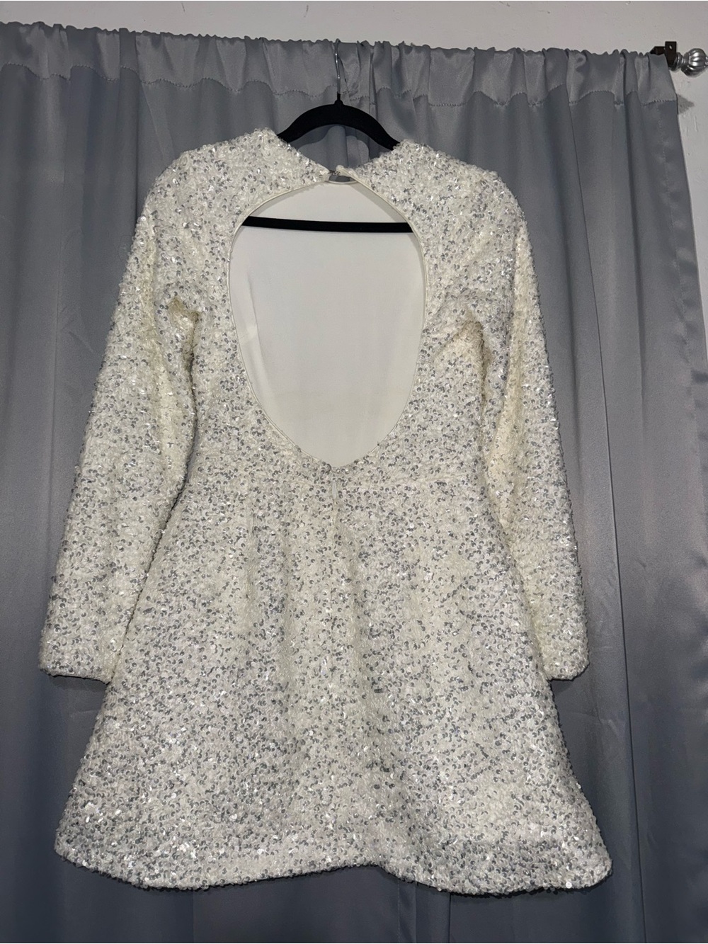 Helsi Long-Sleeve White Sequin Mini Dress - Picture 7 of 9